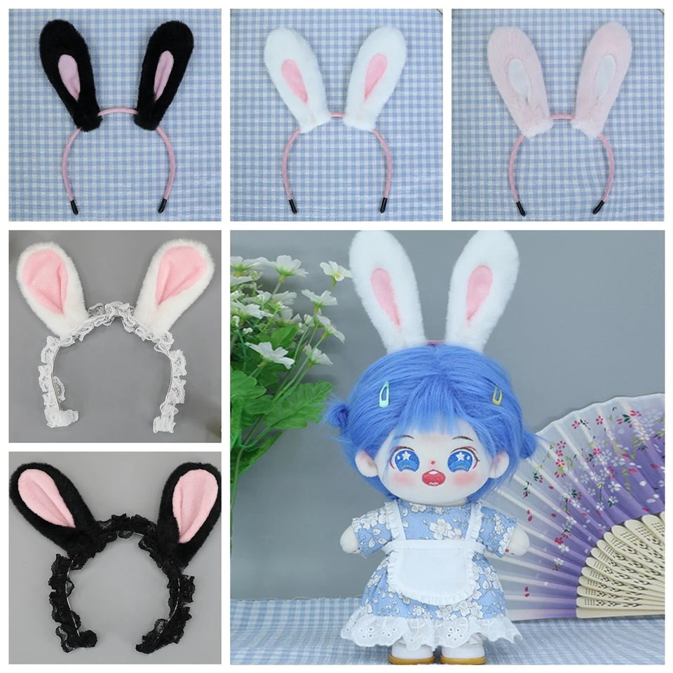20 cm plyšová bábika hlavy Lace Lace Rabbit Ear Headband Miniature Hat Doll Destry Up Adsessory pre 14 palcových hračiek pre bábiky