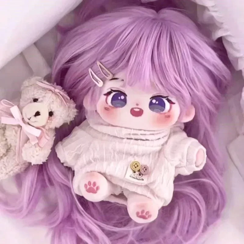 20 cm roztomilé fialové vlasové bavlnené bábiky DIY DIY ZASTAVENIE COSPLAY Kawaii Idol Plnené prispôsobenie figuríny Plushie hračky Halloween darček