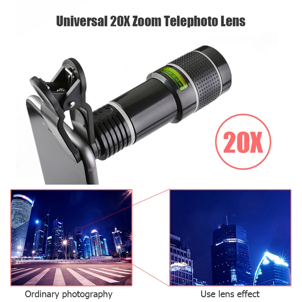 20 -krát mobilný telefón telekologický objektív HD Camera Zoom s klipom pre mobilný telefón pre scenériu