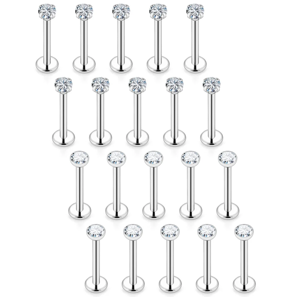 20 ks 16g krúžky na pery pre ženy pre ženy nerezová chirurgická oceľ labret šperky Cz Tragus Helix Chrupav náušnice pre ženy 6 mm 8 mm 10 mm
