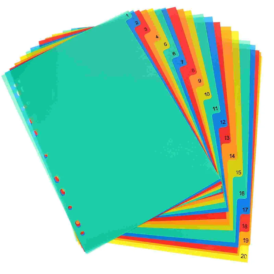 20 ks A4 Oddelené voľné listové stránky deliace deliace deliace deliace oddeľovače kariet
