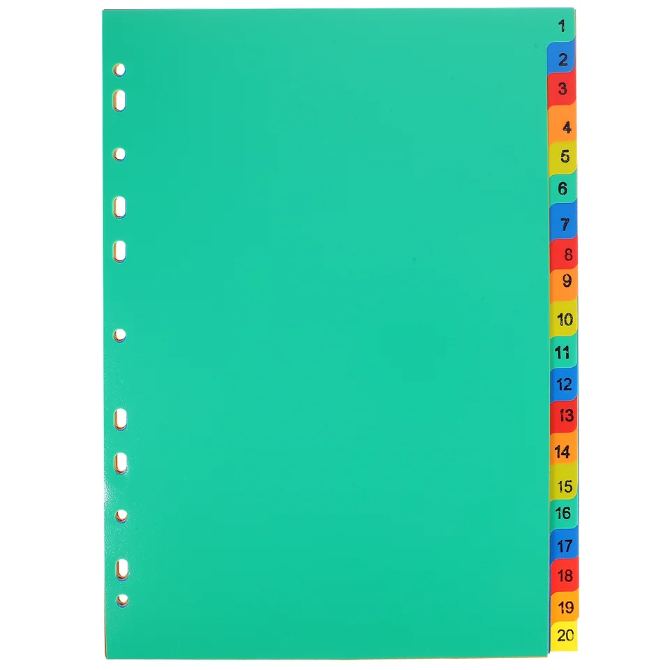 20 ks A4 Oddelené voľné listy Pitched Binder Defistors pre číslo číslo stránky index notebook PP