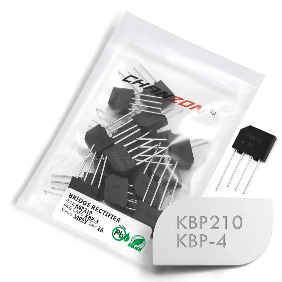 20 ks KBP210 mostový usmerňovač dióda 2A 1000V KBP-4 SIP-4 Jednohatá úplná vlna 2 AMP 1000 Volt KBP 210 Silikon