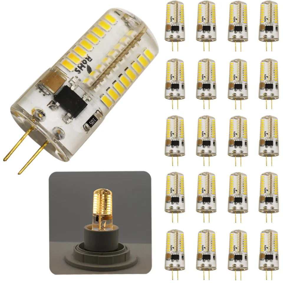 20 ks LED svetlo G4 LED žiarovky LED žiarovky AC/DC 12V AC 220V 4W Spotlight žiarovky 3014 SMD 64 LEDS Silikónové telo silikónové telo