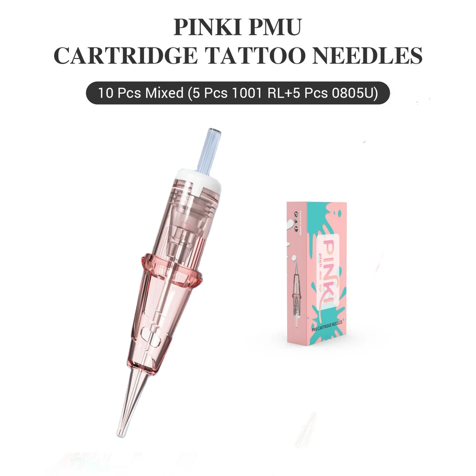 20 ks Pinki PMU Tetovanie ihiel na kazetu 1001rl 0805U Zmiešané veľkosti pre permanentné make -upové mikrobladingové rotačné tetovacie pero stroj