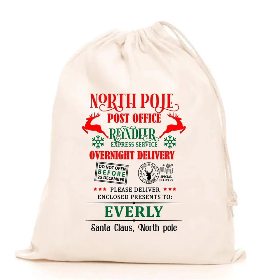 20 ks prispôsobených Severnom pólu Santa Sack, vianočný vrece Santa, vlastné meno vianočné Santa Sack, Santa Stocking Remaging Bag
