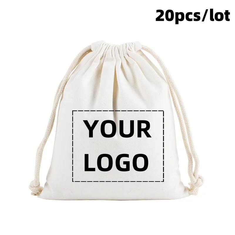 20 ks/veľa Prispôsobiť logo Tlač bavlny Tašky Darček Vlastné obrázky Prispôsobenie Personalizujte obyčajné vrecká na šnúrku