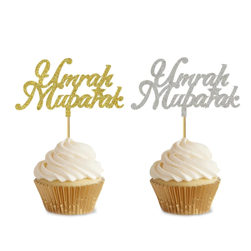 20 kusov 3*5 palcový trblietavý zlatý a trblietavý strieborný mubarak cupcake Topper