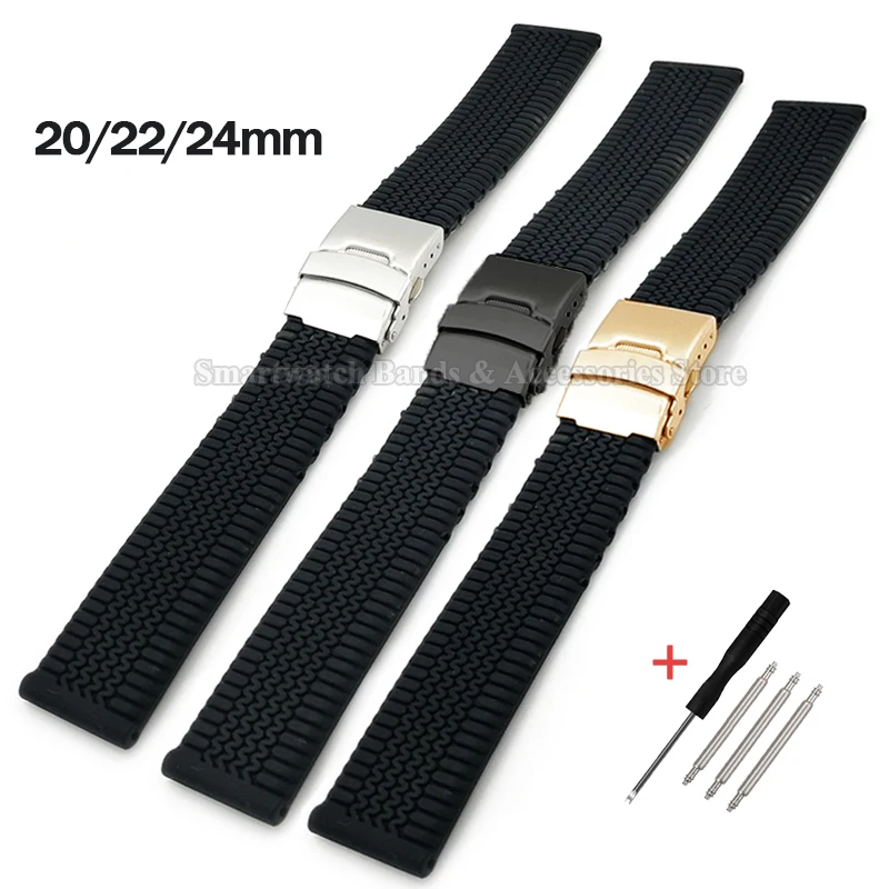 20 mm 22 mm 24 mm Silikónové hodinky Pneumatické remienok Pneumatika Cuttable Náramok Nepremokavý športový náramok Skladacie spona Universal WatchBand
