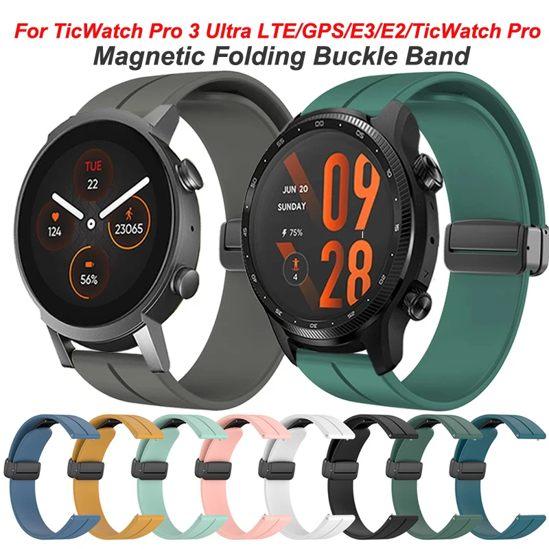 20 mm 22 mm magnetické skladacie spona pre pásky pre Ticwatch Pro 3 Ultra GPS/LTE Silikónový remienok pre náramok Ticwatch E3/GTX/GTH/E2 S2