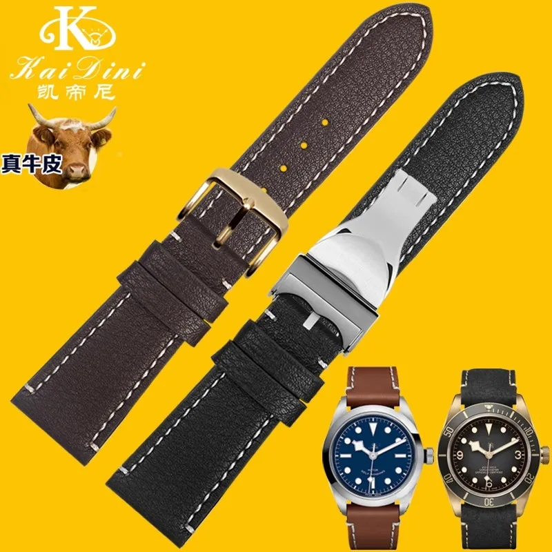20 mm 22 mm Men Men Cowhide Watch Band pre Tudor Black Bay M79250BA 1958 Series Lea-Tert Watch Black/Brown/Blue Wrist Strap