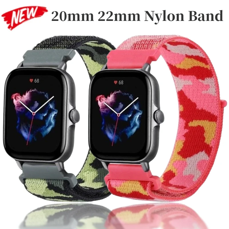 20 mm 22 mm nylonové pásmo pre AmazFit GTS 4/3 mini/GTR 4 3 Pro/BIP Huawei Watch 4/3/GT4 3 Pro Camouflage Loop Splap Strap Samsung Watch 5 4