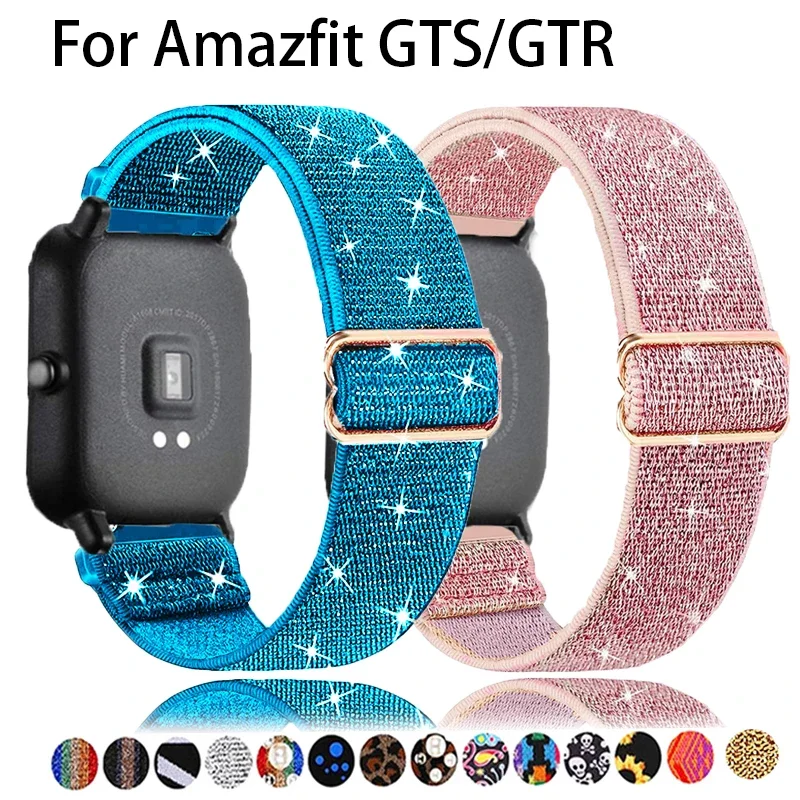 20 mm/22mm hodinkový popruh pre AmazFit GTS-4-3-2-2e-Mini-Pro GTR 4-3-2 Stratos nastaviteľný elastický nylonový náramok Amazfit BIP Band Band