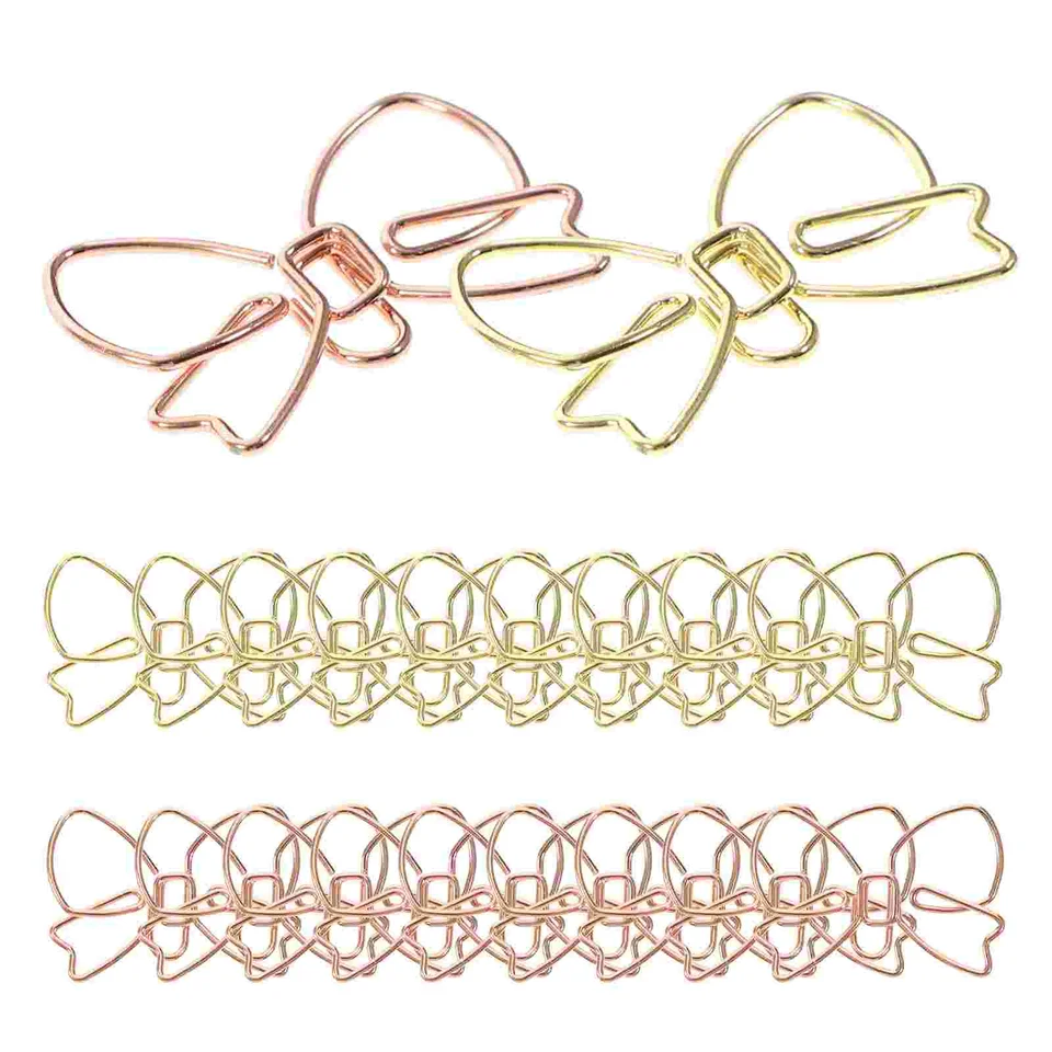 20 počítačov papierová sponka s pruhovým pásom Kawaii Clips Dekoratívne kancelárske potreby Office Decore Bowknot v tvare kovové odevy drevené drevené