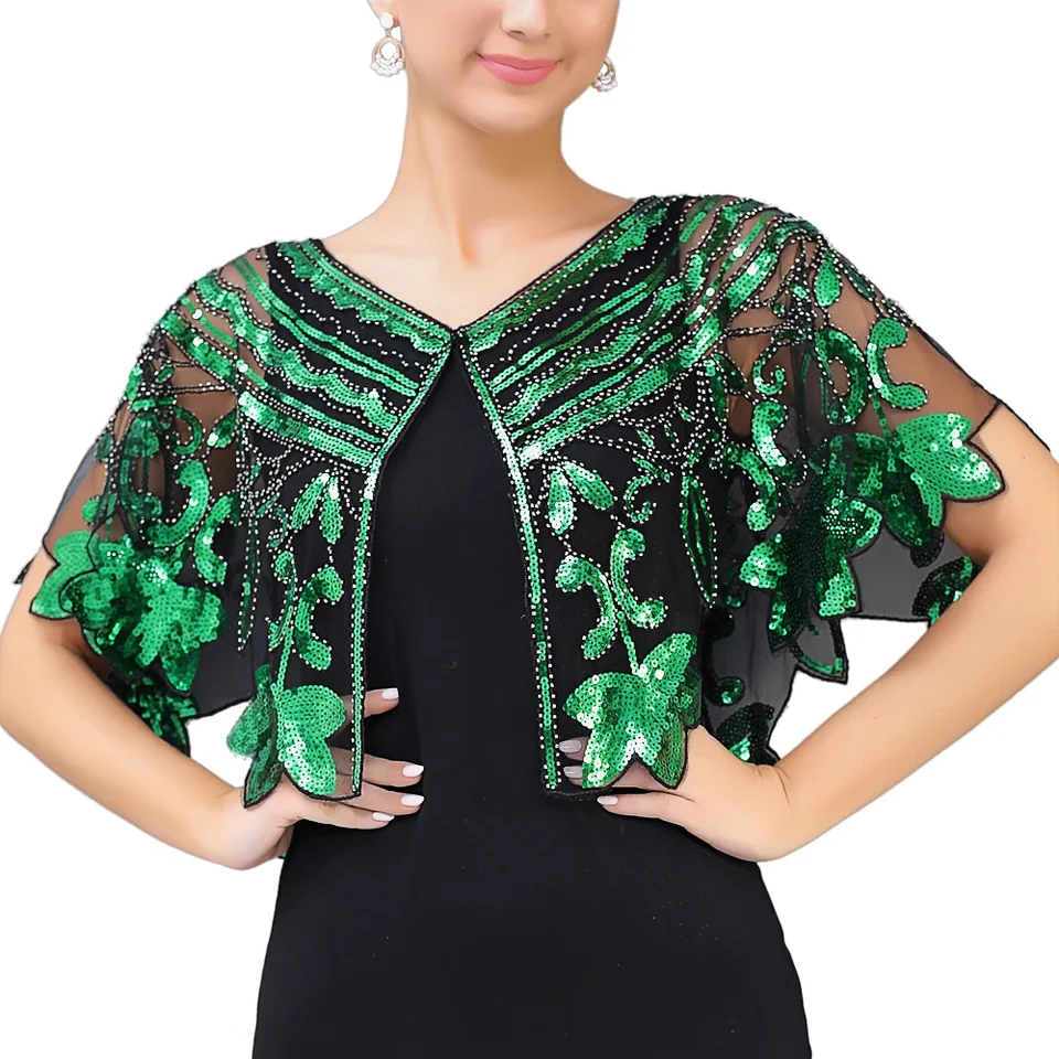 20. storočia šatky obaly flicin korálkové večerné mysové priehľadné šaty Svadobné šatky Bolero Flapper Cover Up Flapper Outfit