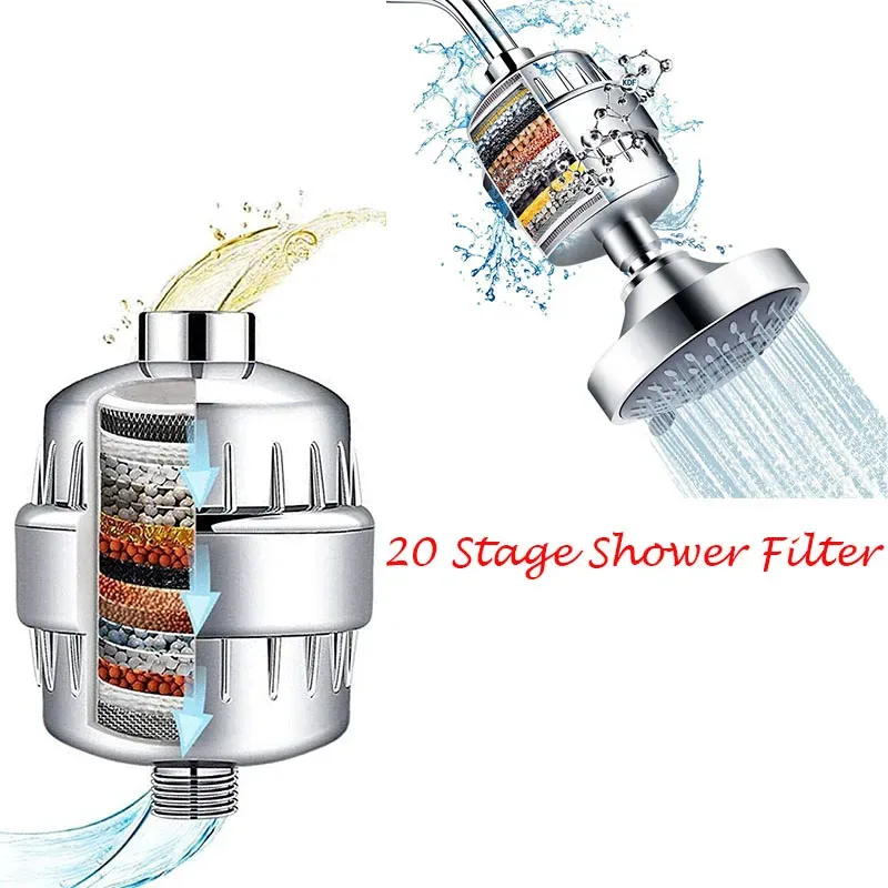 20 Stápka Sprchovacia voda Čistenie Tvrdej vody Filter Sprchova aktívne čističku uhlíkovej vody Demontáž chlór