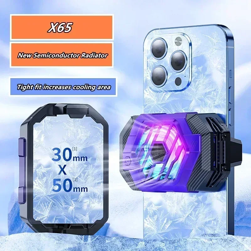 20 W 3 Gears Nastaviteľný chladiaci ventilátor chladiča s mobilným telefónom RGB X65 MAGNETICKÝ/ KLIPOVÝCH CLOPOVÝCH HROV CLOMER pre iOS Android