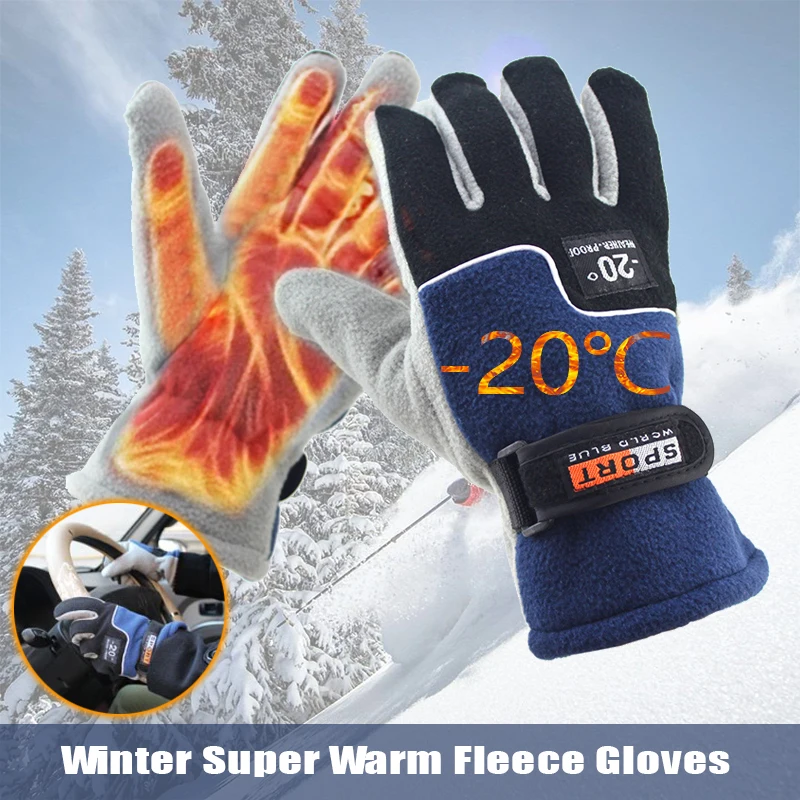-20 ℃ Zimné teplé fleece rukavice muži Men Termálny cyklovací sneh hrubé rukavice polárne fleece rukavice pre mužské snehové športové vetru odolné voči rukavicami