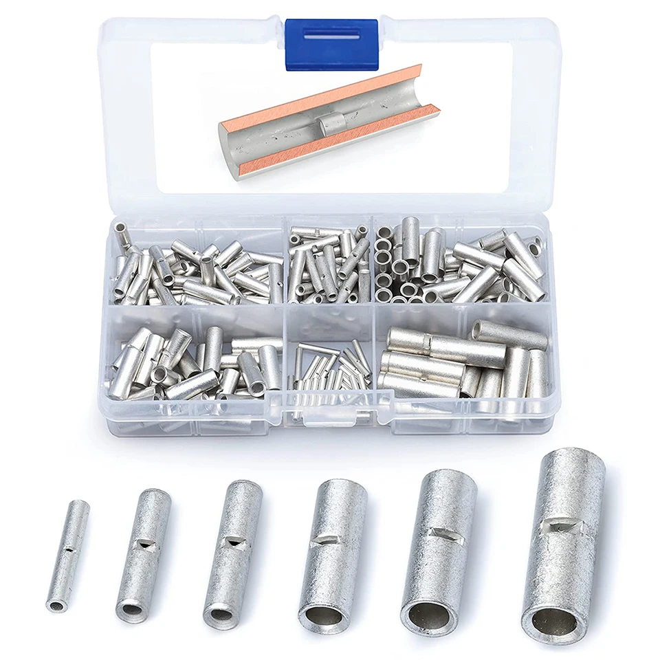 200 ks Non izolovaná súprava Butt Connectors - konektory zostrihu zadku - neizolované konektory drôtov - 24-8 AWG