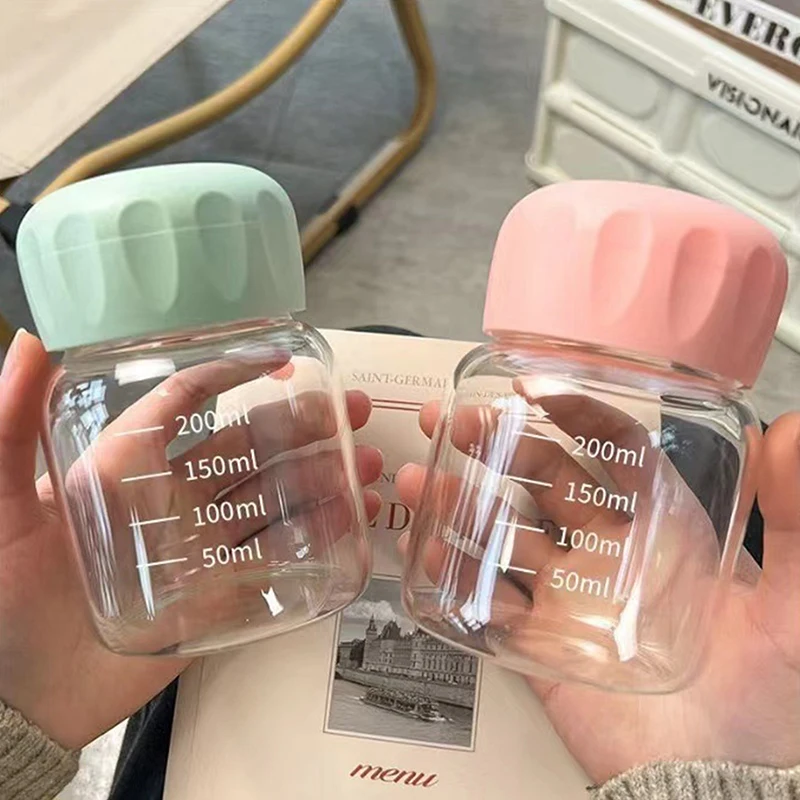 200 ml s vysokým obsahom borosilikátovej sklenenej vody Pohár priehľadnej s mierkou Mini Fat Cup Prenosný šťava hrnčekový nádoba na nápoje cestovné domov Darček