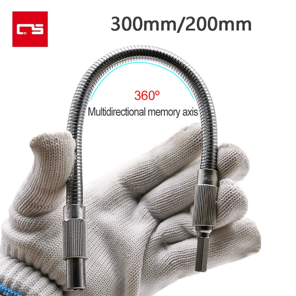 200 mm flexibilný hriadeľ kovový vŕtací vŕtací vŕtací skrutkovač držiak bitky pripojenie link multitul hex stopky predlžovacia hadí bit