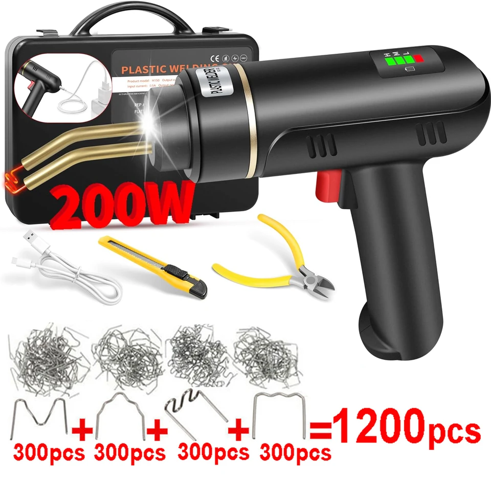 200 W bezdrôtový plastový zvárač plastových zvarových súprav s 1200ks 4 Tpyes Hot Staples Plast zvárového nástroja 5.0AH Nabíjateľná batéria