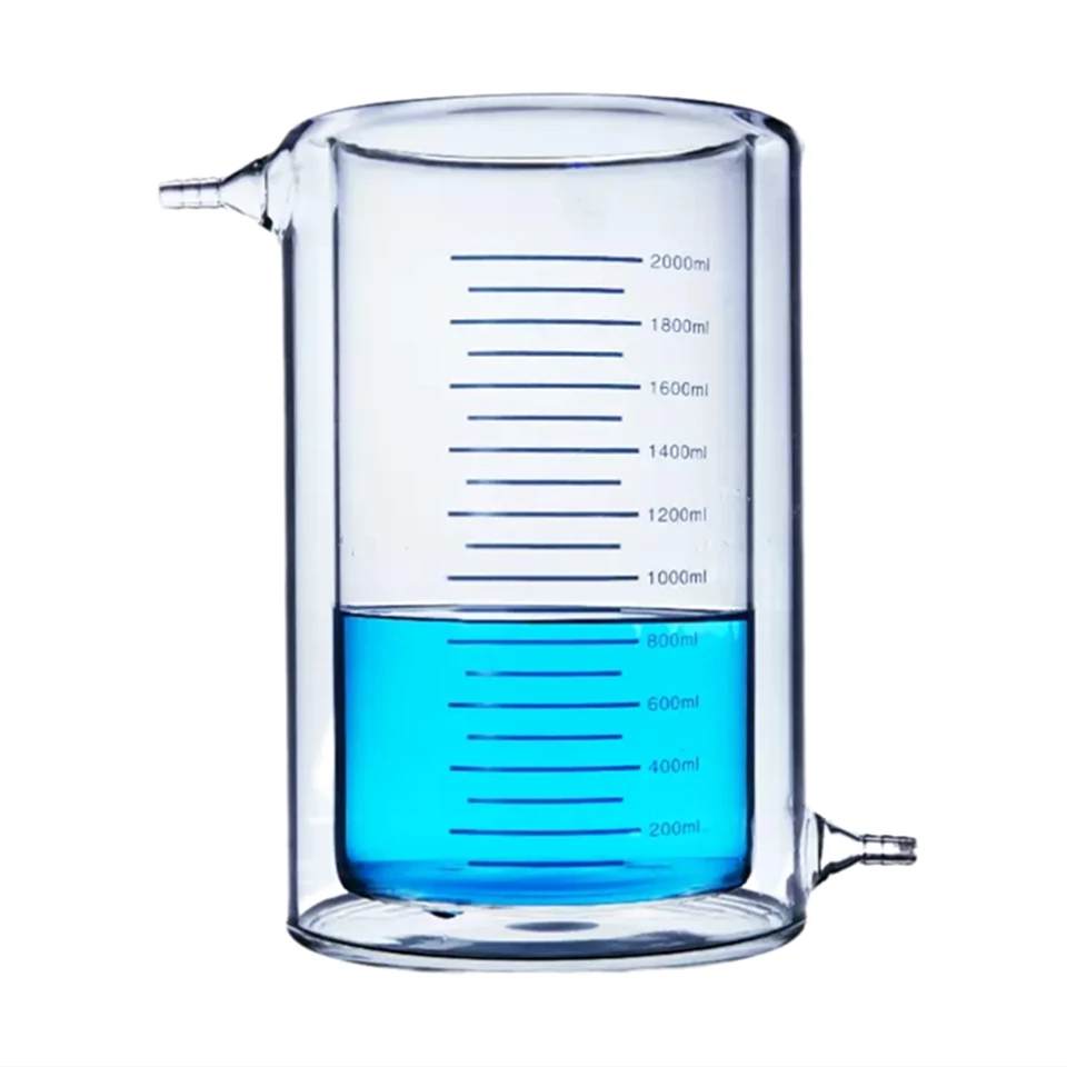 2000 ml plášťová sklenená kadička 2L bunda šálka laboratórne chemické sklo