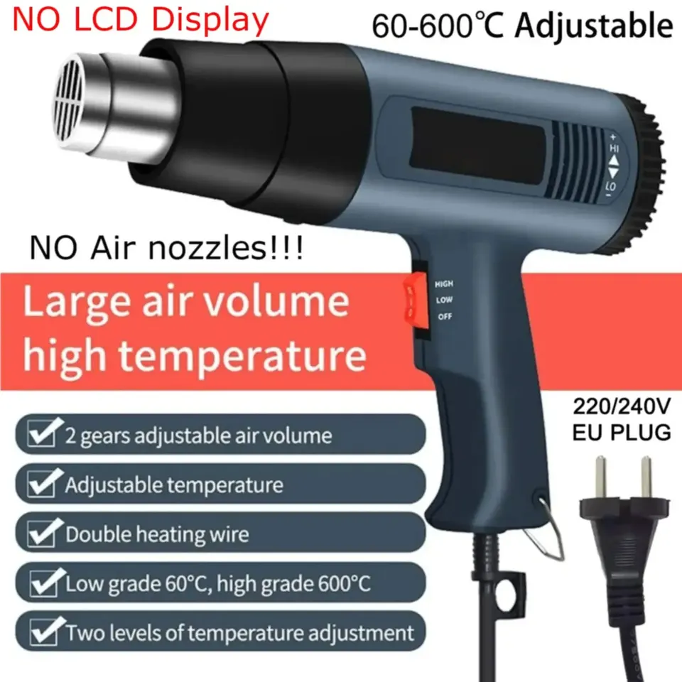 2000 W Heat Gun Professional horúci vzduchový pištoľ nekonečne nastaviteľná teplota digitálny displej pre obalovanie filmu a domov