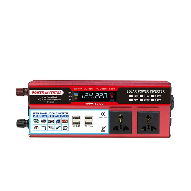 2000 W invertor automobilov DC Power Converter s rýchlym nabíjaním 4USB