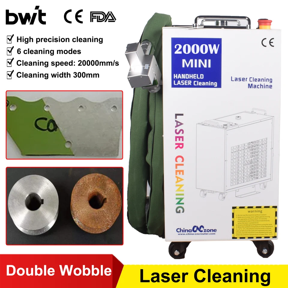 2000 W vláknitý laserový čistiaci stroj Priemyselné odstraňovanie hrdze Čistiaci olejový náter na šírku čistenia kovov 300 mm pažba EÚ