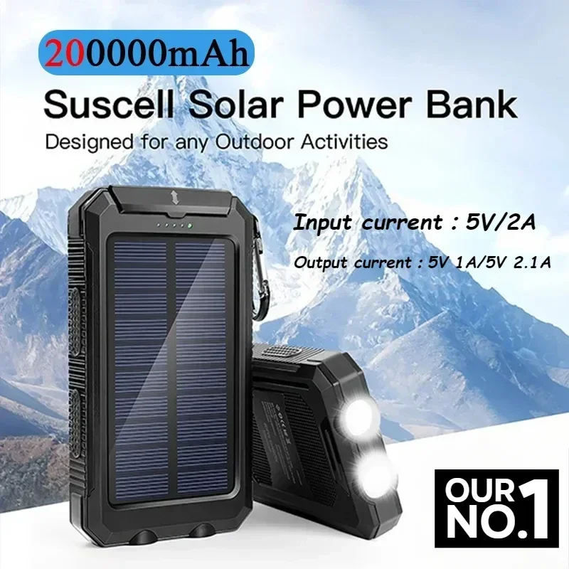 200000 mah solárna energia Bank rýchle nabíjanie Externá batéria 2-USB outdoorový mobilný napájací baterka pre Xiaomi iPhone Samsung