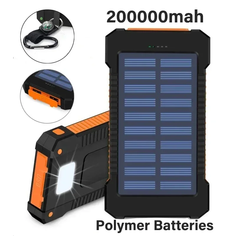 200000 mAh veľká kapacita Solar Powerbank Prenosná externá batéria baterka Rýchle nabíjanie Solárny panel Outdoor Essential