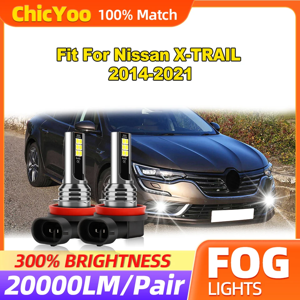 20000LM H8 H9 H11 FOG Lights 60W LED FOG LAMPS 12V 6000K WHITE FILD FOR FOR NISSAN X-TRAIL 2014 2015 2016 2017 2018 2019 2019 2020 2021