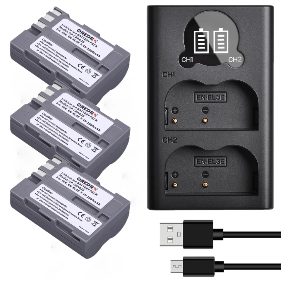 2000MAH EN-EL3E EN EL3E batéria + nabíjačka s USB a port typu C pre Nikon D90 D80 D70 D700 D50 D50S D300S D100 D200 SLR