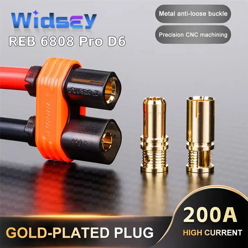 200A REB 6808 PRO D6 ZLATNÉ PLUG 6MM ELEKTRICKÉ VOZIDLO VEĽKOSTI KONEKTORA BATÉRIA Žena Žiadna spájkovanie požadované banánové zásuvky