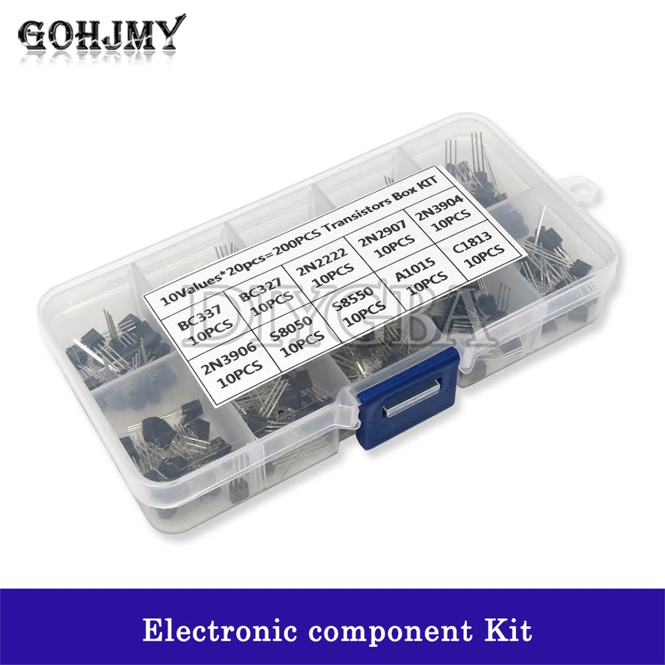 200ks BC337 BC327 2N2222 2N2907 2N3904 2N3906 S8050 S8550 A1015 C1815 Tranzistor sortiment