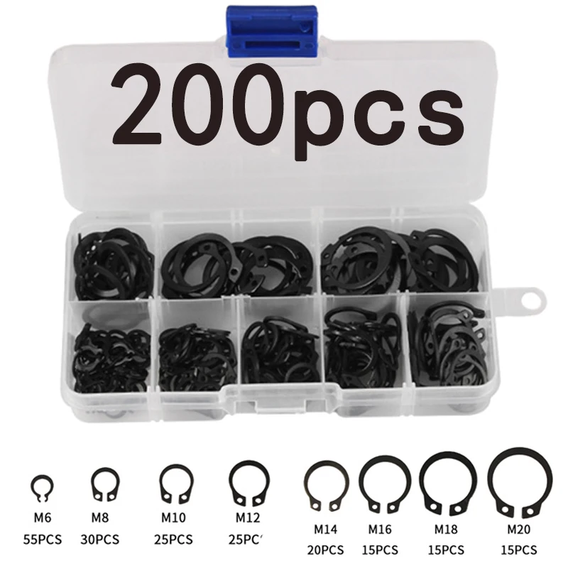 200ks C-Clip Workery M6 M8 M10 M12 M14 M16 M18 M20 Interné externé zadržiavacie kruhy Snap Snap otáča kruhový kruh uhlíkovej ocele