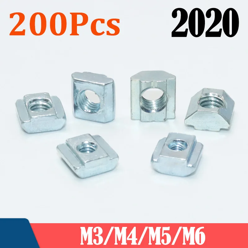 200p/šarža T Block Square Nuts M3 M4 M5 M6 3D Príslušenstvo Tlačiareň T-Track T-Track Sling Nut v kladive pre pripojenie hliníkového profilu 2020