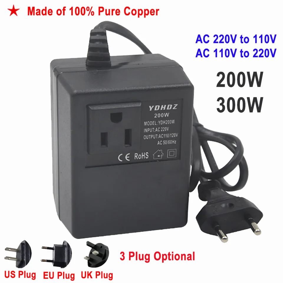 200W 300 W prevodník napätia 220V až 110V Transformátor Krok nadol transformátor Cestovný adaptér prevodníka EÚ/US/UK Invert