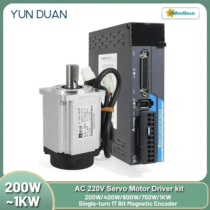 200W/400 W/600W/750W/1KW AC220V Servo Motor Kit MAGNETICKÁ MAGNETICKÁ 17BIT ABLUTENÁ KONDER 60/80 mm servo motor RS485 0,64-3,18NM