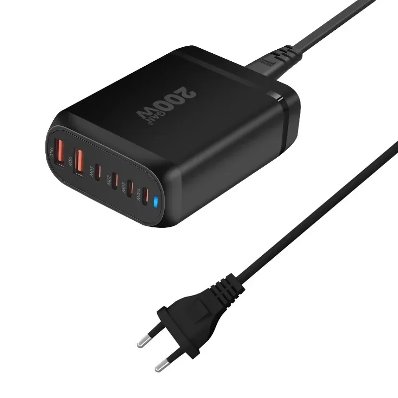 200W nabíjačka Gan, 6-portová pracovná stanica rýchle nabíjanie, 100W USB C nabíjačka pre notebook pre MacBook Pro iPhone 15/14/13