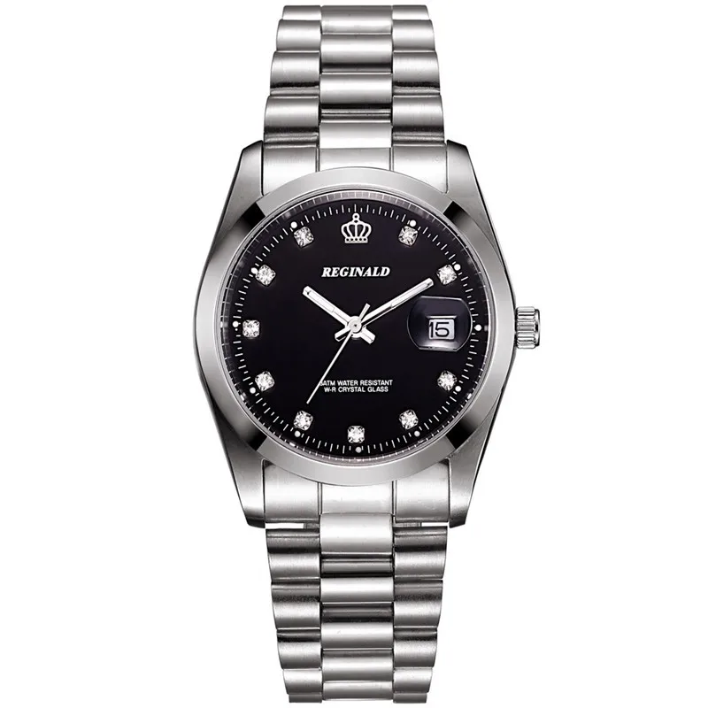2019 Muži sledujú top značku Luxusné Reginald Mens Business Watches Quartz Full Gold Creinless Ocel 30 metrov vodotesná reloj de hombre