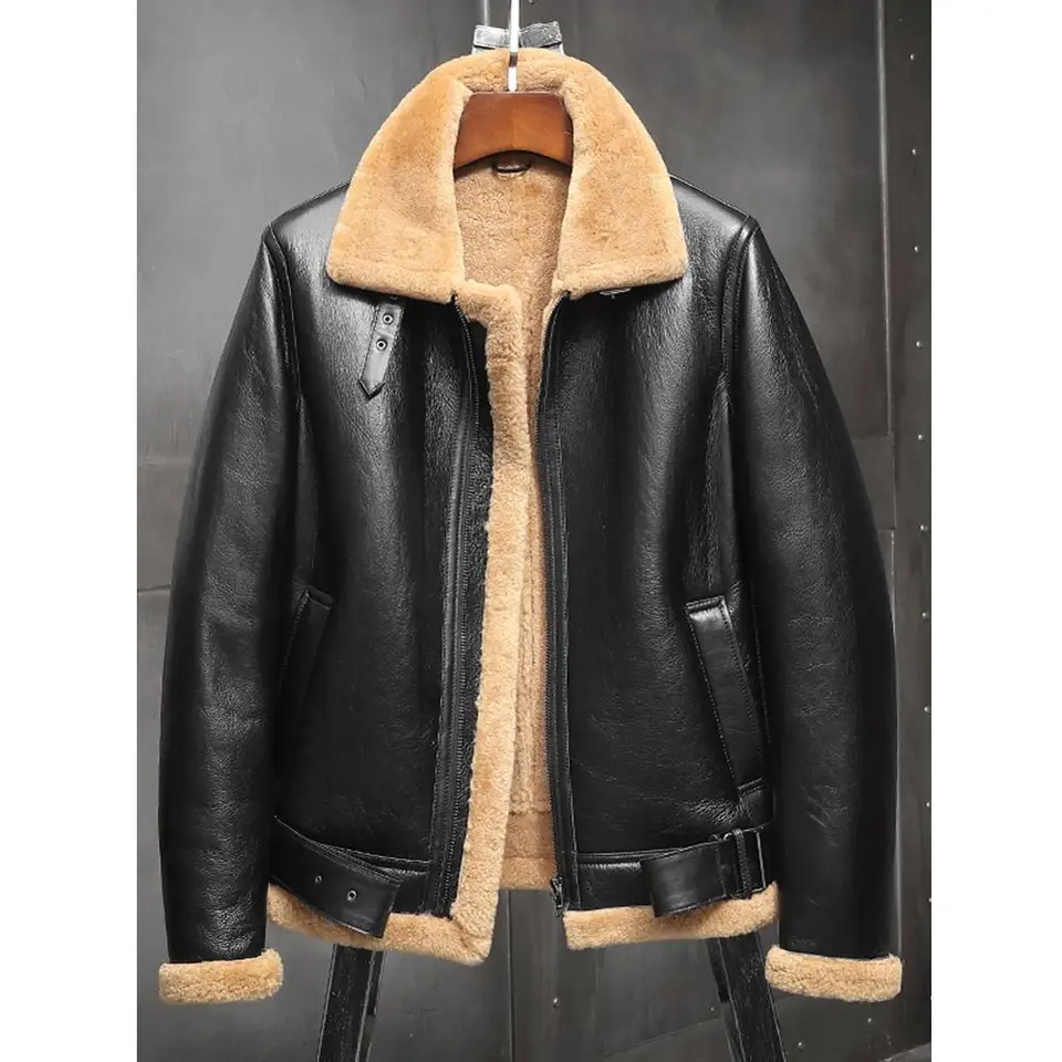 2019 Nový strihový kabát pán Black B3 Bomber bunda kožená bunda Pánske zimné kabáty kožušinová bunda ovčie koža srsť