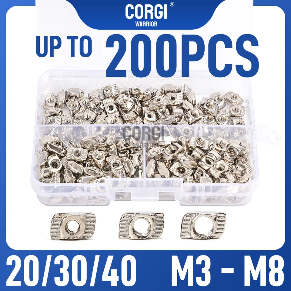 2020 3030 4040 Series T Nuts Kit M3 M4 M5 M6 M8 Až do 200 niklových kĺzavých uhlíkových oceľových posuvných T Slot Hliníkový profil Príslušenstvo