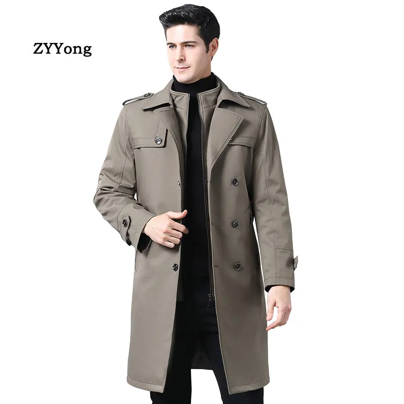 2020 Men Business Trenchcoat Britský štýl klasický zákopový kabát odnímateľná vložka Long Slim Outwear nastaviteľný opasok M-4xl