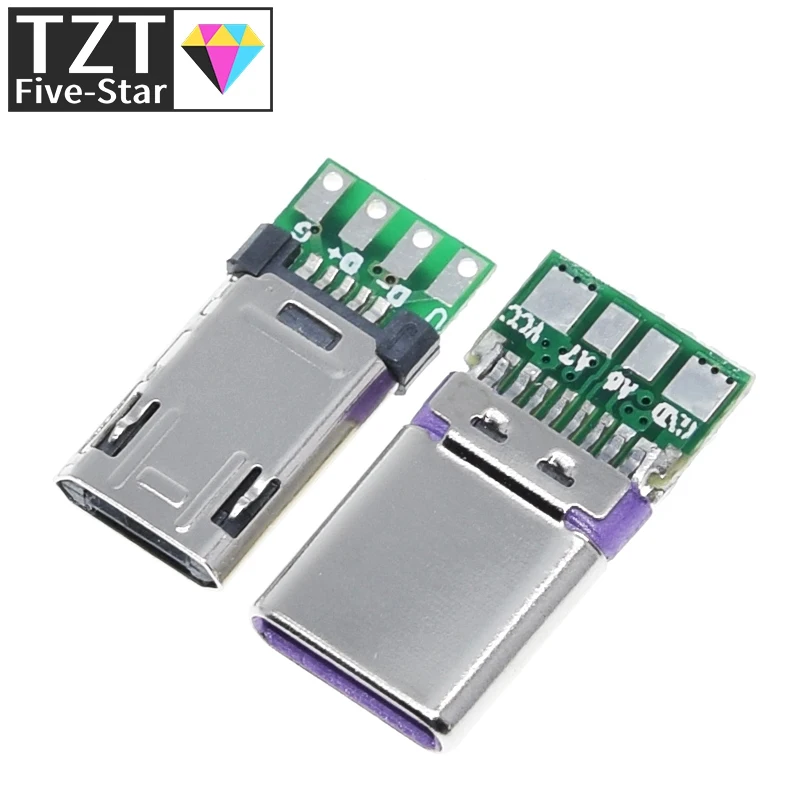 2020 Nová mikro mužská zástrčka s PCB spájkovacou doskou s obojstranou Micro 5p Plug USB Connector+ Samec USB konektor typu C so 4pinovým DPS