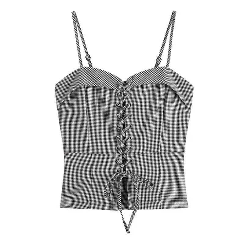 2020 Nové ženy Slim Pase Tops Tops Módne kockované vrcholy P1654