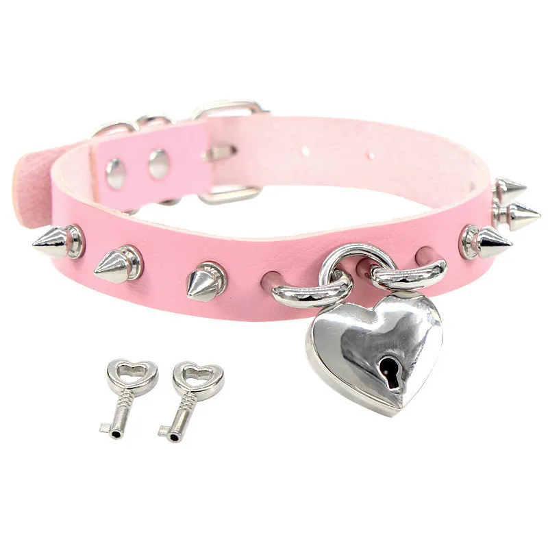 2020 Srdce Bondage Spike Choker Náhrdelník Prívesok Ženy Gothic Collar Goth Punk Pun Punk Pun Leather Heart Key Key Náhrdelný náhrdelník šperky
