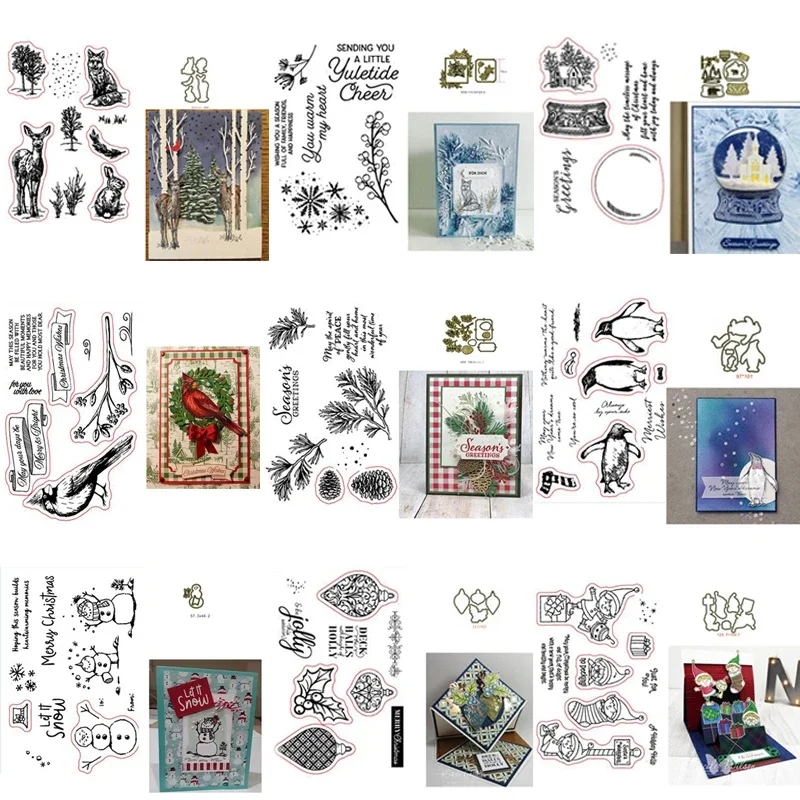 2020 Vianočný zvonček Moose Tree Deck Halls Holly Cutting Dies Match Clear Stamp Scrapbook Card Make Crafts Stencil New Stamp