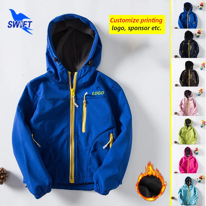 2020 Zimné fleece deti nepremokavé softshell bunda Boys Dievčatá vetruvzdorné športové oblečenie vonkajšie turistické kempingové kempingové kabáty Prispôsobiť